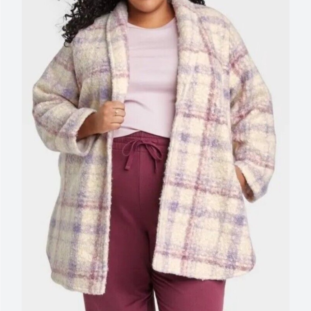 Ava & Viv Pink and Purple Plaid open front Shacket